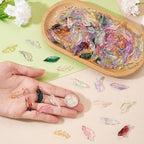 Beadthoven 144Pcs 12 Colors Glass Leaf Beads Mixed Transparent Gold Foil Feather Leaf Bead Charm Colorful Long Leaves Plant Spacers for Necklaces Earrings Key Chains DIY Jewelry Making - color: Feather Leaf Gold Foil