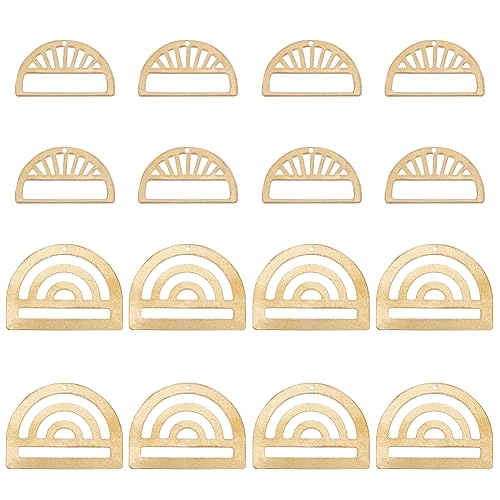 BENECREAT 16Pcs 2 Style Hollow Brass Pendants, Golden Half Round Charm for DIY Craft Jewelry Pendants Making, Hole: 1.2~1.4mm, 8pcs/Style - color: Golden Half Round