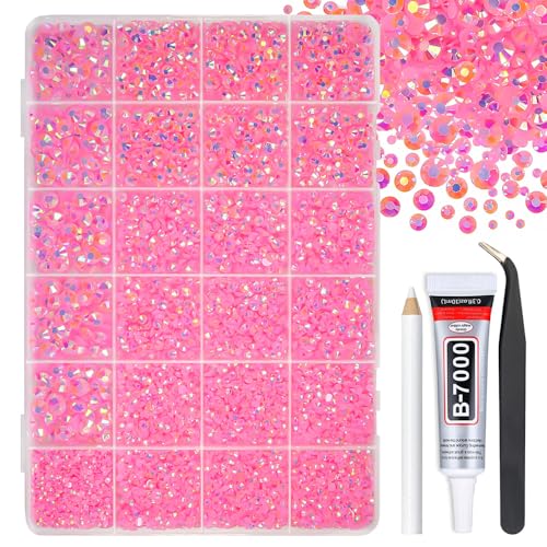 qiipii Dark Pink AB Resin Rhinestones w B7000 Jewelry Glue for Bedazzling Crafting 2mm 3mm 4mm 5mm 6mm Flatback Jelly Stones Diamonds Gems for Nails Face Eyes Makeup Tumblers Bottles DIY Crafts Shoes - color: Dark Pink, size: Jelly Ab