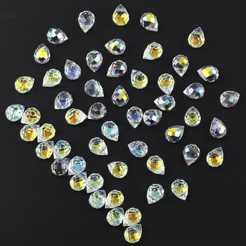 100PCS Crystal Glass Beads 8x10mm, Laser Iridescent Faceted Teardrop Shape Jewelry Beads Bulk for DIY Craft Necklace Bracelet Earring Making - color: AB Colors