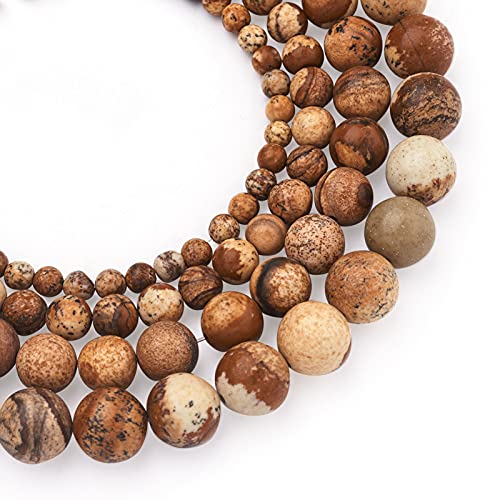 Craftdady 4 Strands Natural Picture Jasper Beads 4mm-8mm Polished Round Healing Energy Gemstone Loose Beads for DIY Bracelets Necklaces Earrings Jewelry Crafts, Total About 230pcs - color: Brown Picture Jasper