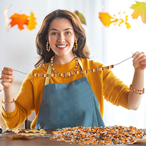 Ferraycle 5700 Pcs Fall Halloween Clay Beads Set Christmas Clay Beads Holiday DIY Jewelry Making Kits for Bracelet Necklace Earring(Brown, Orange, White) - color: Brown, Orange, White