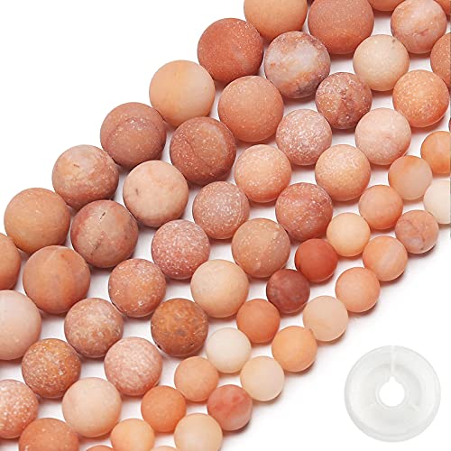 Natural Matte Pink Aventurine Beads, 10MM Round Frosted Unpolished Loose Gemstone Beads for Bracelet Necklace Jewelry Making, Energy Stone Healing Power with Stretch Beading Cord - color: Matte Pink Aventurine, size: 10MM