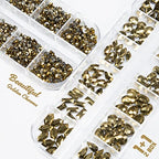 qiipii Old Golden Nail Rhinestones 120 Multi Shapes Flatback Gems K9 Glass Stones Metallic Gold Round Beads Diamonds Jewels Crystals w Pick Pen Charms for Nails Faces Eyes Makeup Crafts Clothes Shoes - color: Metallic Golden, size: A Set