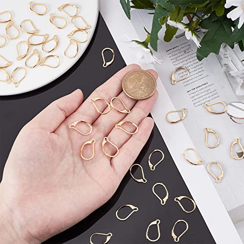 Beebeecraft 1 Box 50Pcs Leverback Earring Findings 24K Gold Plated Stainless Steel Interchangeable French Earring Hooks 16X10mm Dangle Ear Wire Clip for Jewelry Making - color: 16x10mm Gold Leverback Earring