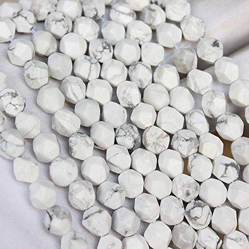 MJDCB Best Sellers Natural Stone Beads Faceted Polygon White Howlite Crystal Energy Stone Healing Power for Jewelry Making(8mm) - color: White Howlite