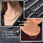 6 Pcs Silver Chains, Stainless Steel Cuban Link/Rope/Box/Figaro/Square Rolo/Wheat Chain Necklace Jewelry Set for Men Women - color: 22 inches