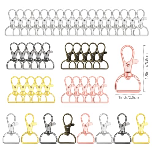 50Pcs Swivel Clasp Hooks D Ring Key Chain Clips, Metal Lobster Claw Clasps Trigger Clip Lanyard Snap Hook for Keychains Making Purse Hardware DIY Crafts 1 Inch (Rose Gold) - color: Rose Gold