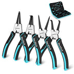 DuraTech 4 PCS Snap Ring Pliers Set, 7 Inch Heavy Duty Internal & External Circlip Pliers Kit with Straight/Bent Jaw, Premium CRV Steel, Precision Spring Loaded C Clip Pliers with Storage Pouch