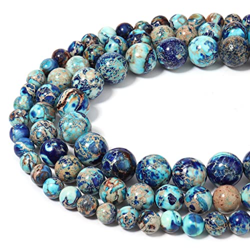 35pcs 10mm Natural Mixed Blue Imperial Jasper Gemstone Beads Energy Healing Crystal Round Loose Stone Beads for Jewelry Making, DIY Bracelets Necklaces - color: Mixed Blue Imperial Jasper, size: 10mm