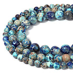60pcs 6mm Natural Mixed Blue Imperial Jasper Gemstone Beads Energy Healing Crystal Round Loose Stone Beads for Jewelry Making, DIY Bracelets Necklaces - color: Mixed Blue Imperial Jasper, size: 6mm