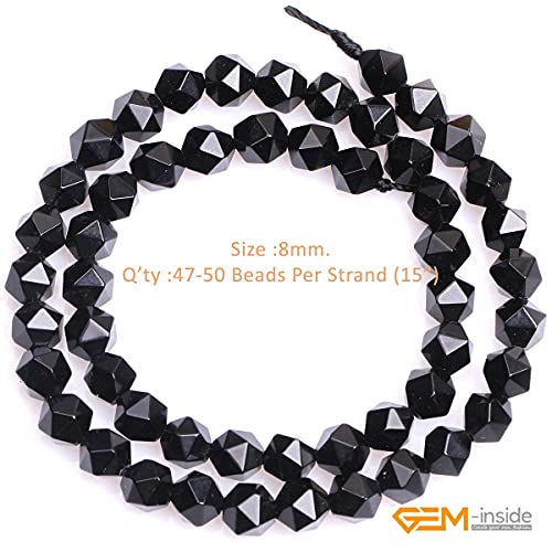 GEM-Inside Natural 8mm Black Agate Gemstone Loose Beads Faceted Cambay Crystal Energy Stone Power for Jewelry Making 15" - color: Black Agate, size: 8mm