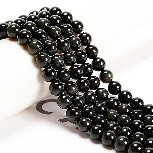 65Pcs Black Obsidian 6mm Beads Natural Stone Round Gemstone Genuine Real Stone for DIY Bracelet Jewelry String Making - color: Black Obsidian, size: 6mm