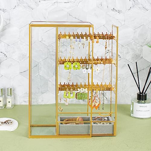 Glass Earring Holder Organizer, Jewelry Organizer Earrings Holder with Hanging Hook, Glass Earring Display Box for Necklace Ring Storage - style: Earring Organizer