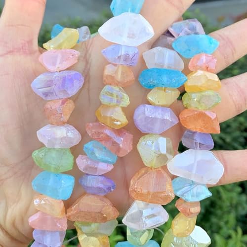 Adabele 15 Inch Natural Raw Healing Crystal Quartz Nugget Drilled Gemstone Loose Beads Chakra Rainbow AB Titanium Coated Chakra Gem Stone Spacer for Jewelry Craft Making GA-B6 - color: Chakras Rainbow Ab, size: 15 Inch/1 Strand