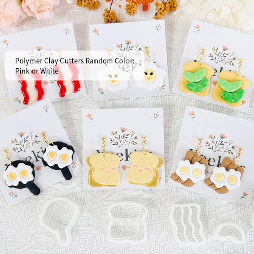 Xaekicr 8Pcs Breakfast Theme Polymer Clay Cutters Set – Toast, Bacon, Egg Shapes | Fun Clay Earring Cutters | Polymer Clay Molds for Jewelry Making | Clay Tools for DIY Crafts - color: S color