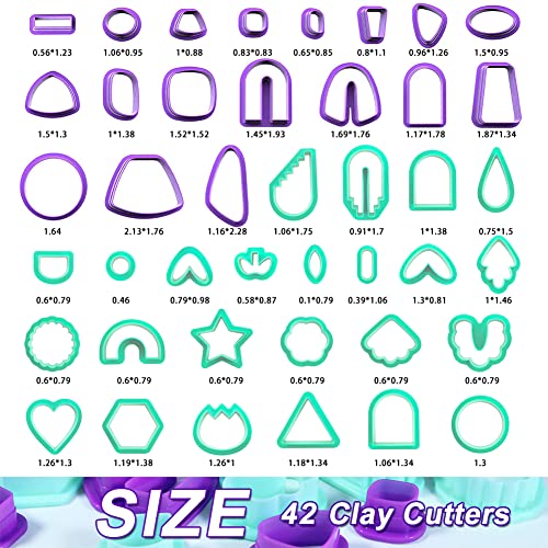 PTFJZ Polymer Clay Cutters for Earring Making - 160pcs Clay Tools Set with Earrings Accessories, 42+8pcs Different Shape Plastic Clay Cutters (Style B- Green+Purple) - color: Style B-Green+Purple