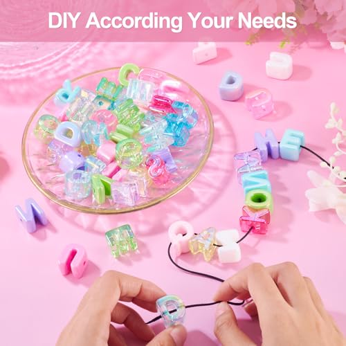 100Pcs Iridescent Acrylic Letter Beads 20mm Large Alphabet Bead 3D Random Mixed Initial Letters Beads with Horizontal Hole for Friendship Bracelets Necklace Jewelry Making - color: Rainbow Iridescent