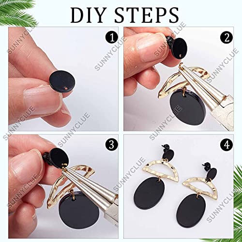 SUNNYCLUE 1 Box 30Pcs 3 Sizes Flat Round Earring Posts Stainless Steel Earring Post Ear Stud with Loop Blank Metal Earring Studs Ear Nuts for Earrings Jewelry Making DIY Women Adults Crafts Supplies - color: 15 Pairs Round Black Stud Earring Findings