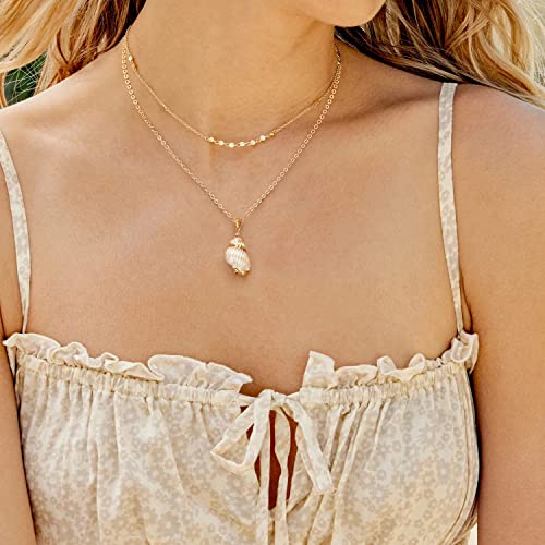 Natural Seashell Shell Scallop Pendant Choker Necklace Adjustable 18K Gold Plated Cable Chain Handmade Jewelry for Women Girls - style: Conch