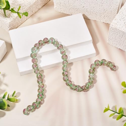 Elecrelive 40Pcs 10mm Flower Glass Beads Gold Sand Lampwork Beads Sea Green Floral Round Crystal for DIY Bracelet Necklace Earring Jewelry Making - color: Dark Sea Green