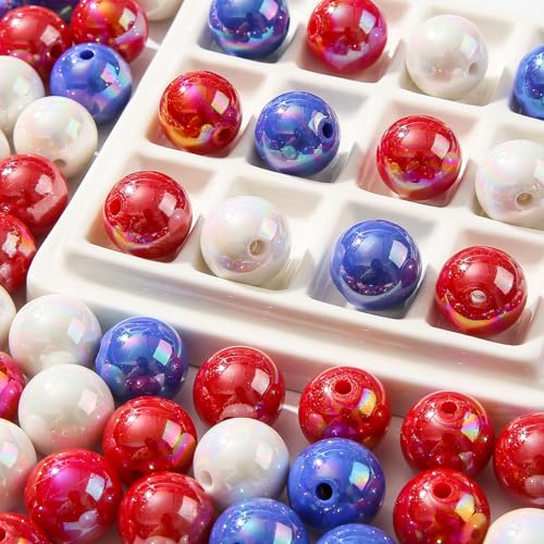 16mm Acrylic Beads 100pcs Chunk Bubblegum Bead Beads for Pens for Necklace Jewelry Bracelets DIY Crafts Making (bluered) - color: bluered