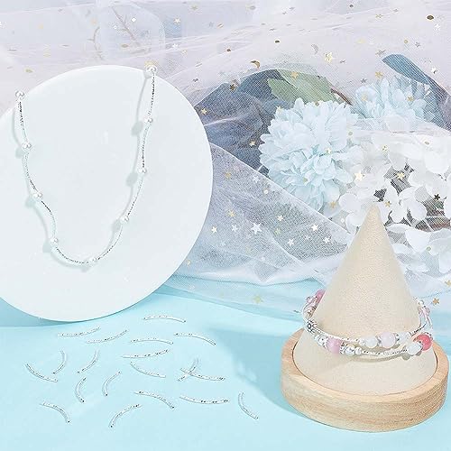 CREATCABIN 40 Pcs Curved Tube Beads Sleek Noodle Beads Long Large 925 Sterling Silver Plated Brass Hole Spacer Connectors Bulk Tube Twist for DIY Jewelry Making Necklaces Findings 20mm - color: 01-silvery