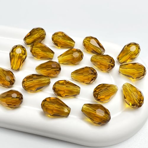 80 PCS 8x12mm Teardrop Crystal Glass Beads Faceted Shape Vertical Hole Loose Glass Beads DIY Handcrafte Bracelet Necklace Earring Jewelry Making(Amber) - color: Amber, size: 8x12mm