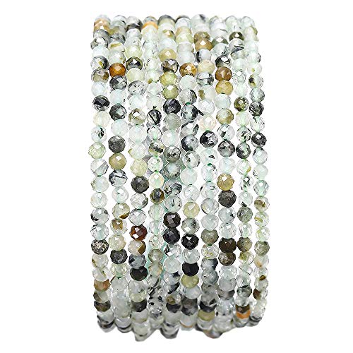 BEADIA Faceted Natural Prehnite Stone Round Loose Semi Gemstone Beads for Jewelry Making 3-3.5mm 38cm - color: Prehnite Faceted, size: 3-3.5mm