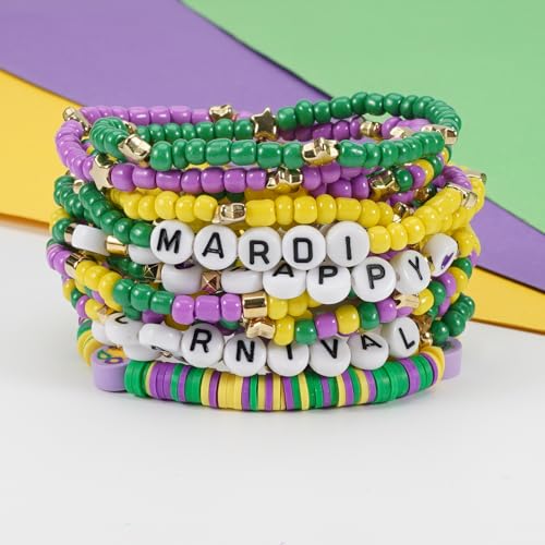 Twinfree Bohemia Beaded Bracelet for Women, Polymer Clay Stretch Bracelets - color: color 28