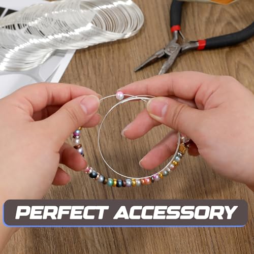 100 Loop Memory Wire for Beads Jewelry Making - Silver Steel Wire for Bracelet and DIY Crafts