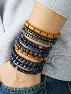 Friendship Bracelets Boho Stackable Bracelets for Women Surfer Heishi Clay Bead Bracelets Stretch Preppy Bracelets Colorful Boho Bracelets for Women - color: Boho black style-2