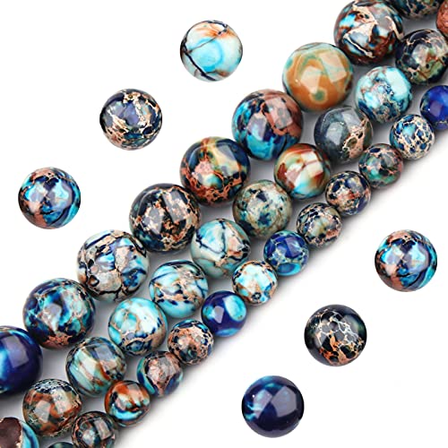 Natural Stone Beads 8mm Mixed Blue Imperial Jasper Polished Round Smooth Gemstone Beads for Jewelry Making Adults 15 Inch(Mixed Blue Imperial Jasper,8mm) - color: Mixed Blue Imperial Jasper, size: 8mm