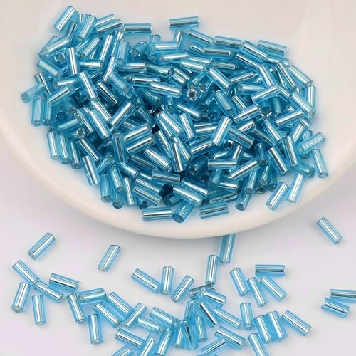2000Pcs Tube Seed Beads 2x7mm Mini Long Glass Bugle Bead Small Craft Loose Spacer Beads for DIY Phone Charms Waist Bead Bracelets Earrings Necklaces (Sky Blue) - color: Sky Blue