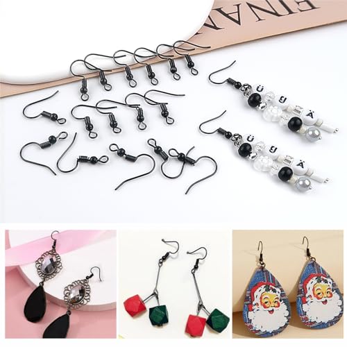 TOAOB 100pcs Earring Hooks Hypo Allergenic French Ear Wires with Ball and Coil 18mm Black Fish Hook Earrings Making Supplies Jewelry Findings - color: Matte black