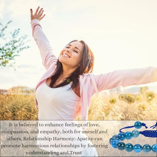 ANAYA AGATE Energy Protection Crystal Handmade Adjustable Bead Bracelet Perfect for Men, Women’s Christmas Gift - Gemstone Healing Stretch Bracelet Pulsera Para Hombre Mujer Stocking Stuffer - color: Apatite