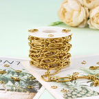 2 Meters Gold Plated Jewelry Making Chain Stainless Steel Long Oval Link Chains Bulk with Jump Rings and Lobster Clasps - color: Long Oval Gold