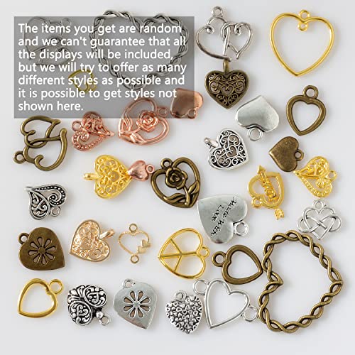 stino 100 Gram Metal Charms for Jewelry Making, Silver & Gold Plated, Bulk Pack for Bracelets, Necklaces, Crafts - color: Heart A Mixed Color