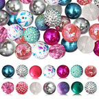 50Pcs Chunky Bubblegum Beads, 20mm Chunky Bubble Gum Beads for DIY Beadable Pens Bracelets Necklaces Pearl Beaded Craft Jewelry Making (Fuchsia&Silver) - color: Rose Red+Silver+Blue