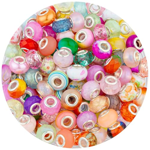 LAIDANLA Multicolor Large Hole Beads, 100pcs, 14mm, Resin, Plastic, Acrylic, Round, Loose Beads for Jewelry Making, Crafts, Decoration - color: C-Multicolor