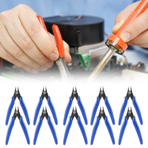 QWORK Small Wire Cutters,10 Pack 170 Micro Flush Cutter – 5 Inch Diagonal Cutting Pliers for Electronics, Models, Jewelry Making
