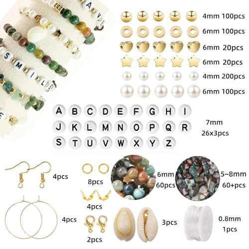 Basigeese Jewelry Making Supplies Kit Natural Stone Beads for Irregular Gemstone Beading with for DIY Craft Bracelet Necklace Earrings for Adults (Indian Agate) - color: Indian Agate