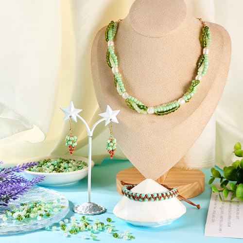 Pandahall 100 Gram 6/0 Round Seed Beads - 4mm Tiny Glass Seed Beads in Green & White, Perfect for Jewelry Making - color: Green Theme, size: 6/0