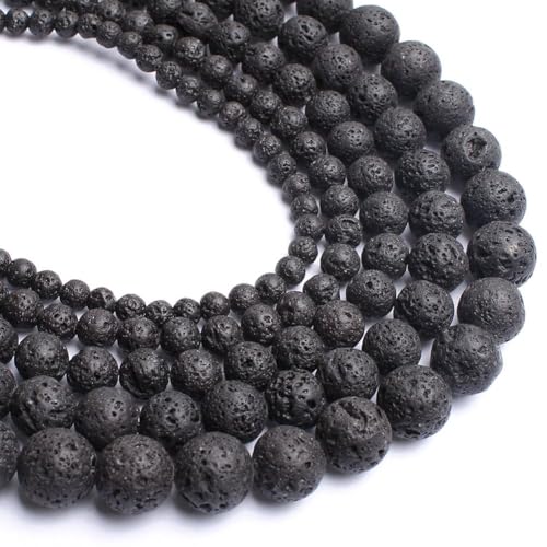 64pcs 6mm Black Volcanic Lava Beads for Jewelry Making, Assorted Natural Loose Stone Beads for Bracelets Round Gemstone Bead Men's Bracelets Necklace，DIY Birthday Crafts Gifts with Adults - color: Black Volcanic Lava, size: 6mm