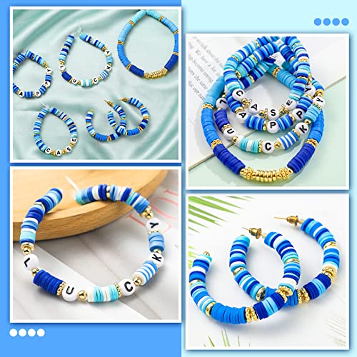Ferraycle 5700 Pcs Fall Halloween Clay Beads Set Christmas Clay Beads Holiday DIY Jewelry Making Kits for Bracelet Necklace Earring(Blue Series) - color: Blue Series