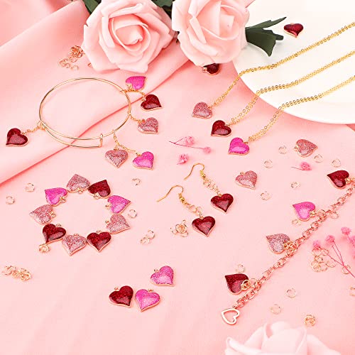 SANNIX 90Pcs Valentine's Day Heart Charms with 150Pcs Jump Rings, 3 Colors (Red, Pink, Rose Red), DIY Jewelry Making Crafts Supplies - color: 3 color
