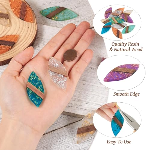 Beadthoven Leaf Natural Wood Earring Charms, 12Pcs/6 Pairs Colorful Clear Leaves Resin Charms with Gold Foil for DIY Dangle Wooden Earring Making Supplies - color: Colorful Leaf Glittery