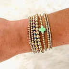 14K Gold Beaded Cross Beaded Bracelet Stack Set for Women,7PCS Bohemian Colorful Beads Ball Stretch Stackable Bracelets Trendy Holiday Birthday Gift - color: Green