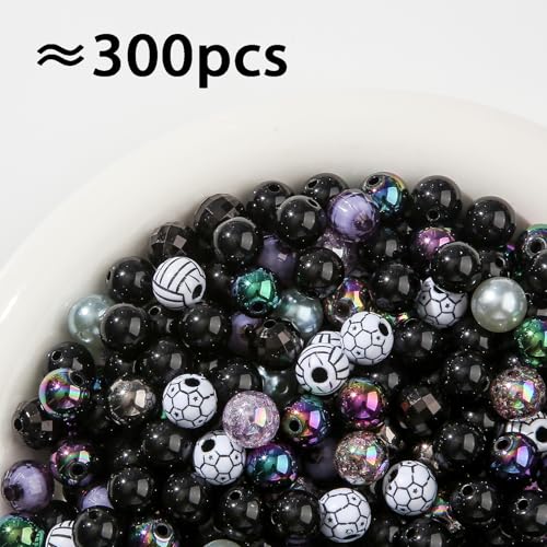 12mm Black Acrylic Beads 300pcs Grey Focal Spacer Bead Chunk Bubblegum Beads for DIY Crafting Necklace Bracelet Jewelry Making Keychain(Black&Grey) - color: black&grey