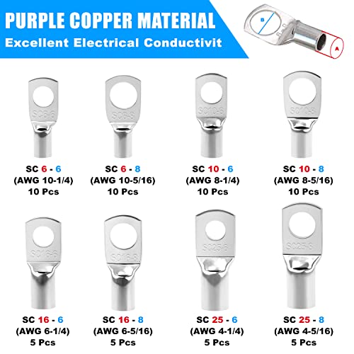 Newdeli Battery Cable Lug Crimping Tool 10-1/0 AWG with Wire Cutter and 60Pcs Copper Ring Terminals 8 Sizes Cable Lugs Set, Heavy Duty Wire Crimper for Battery Wire Terminal - style: Crimper with Cutter and 60Pcs Lugs